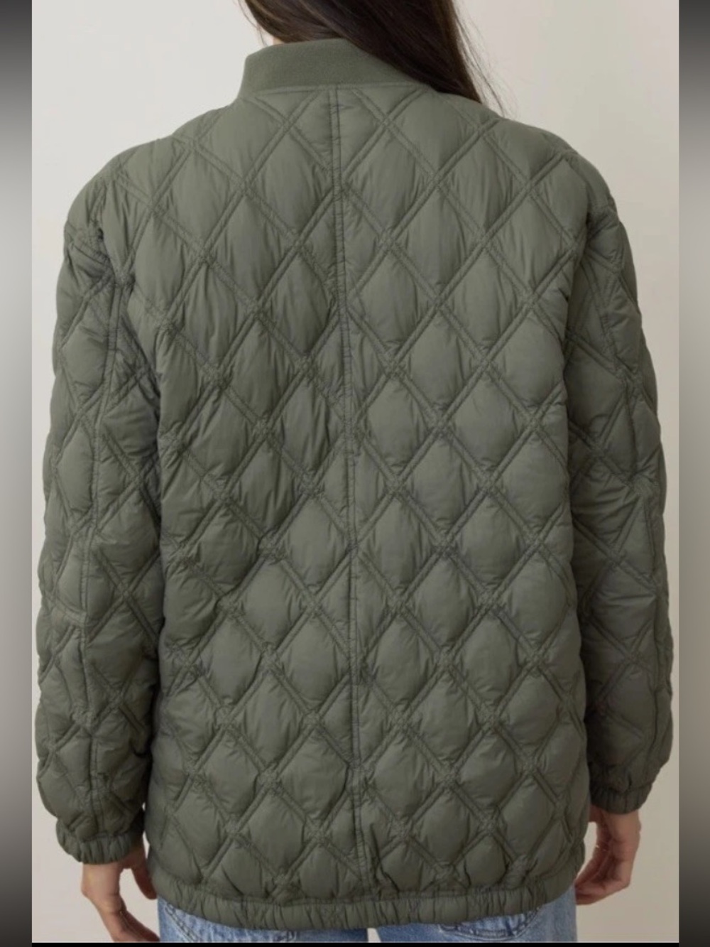 MARINE LAYER Marina Quilted  Down Oversized Bomber Olive Zip Jacket Pockets Sz M - Picture 2 of 15
